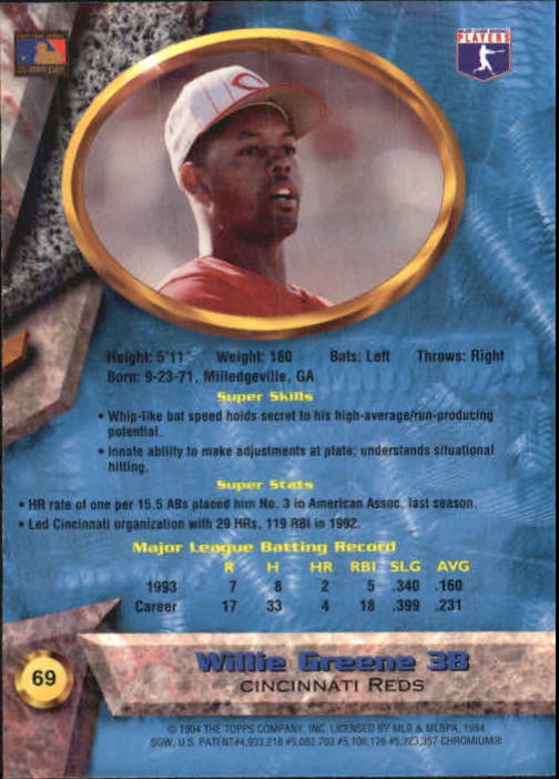 1994 Bowman's Best #B69 Willie Greene back image