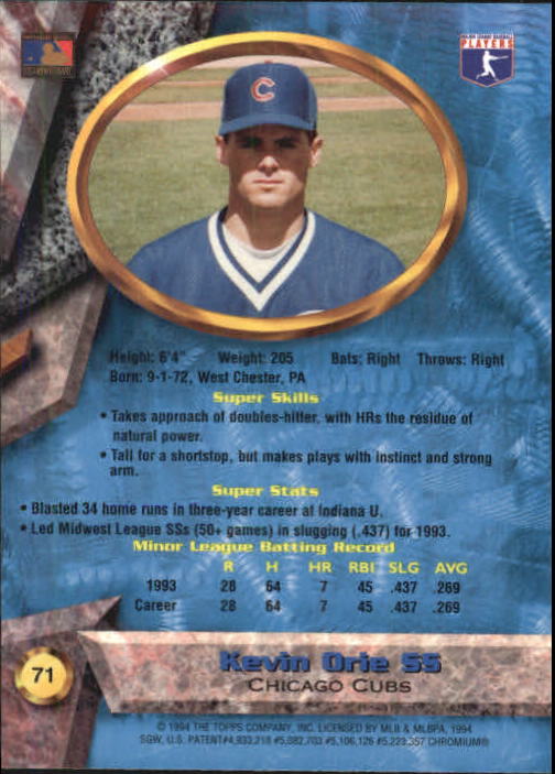 1994 Bowman's Best #B71 Kevin Orie RC back image