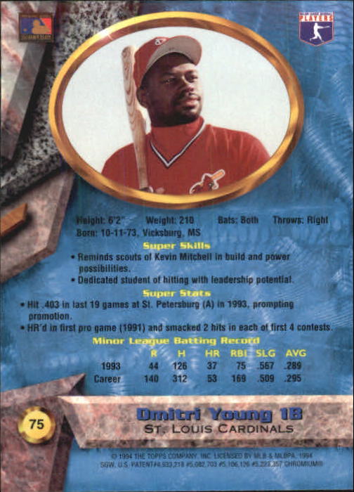 1994 Bowman's Best #B75 Dmitri Young back image