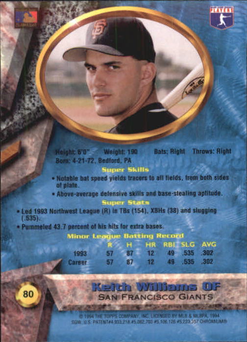 1994 Bowman's Best #B80 Keith Williams RC back image