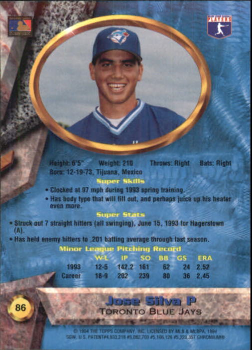1994 Bowman's Best #B86 Jose Silva RC back image