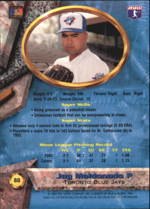 1994 Bowman's Best #B88 Jay Maldonado RC back image
