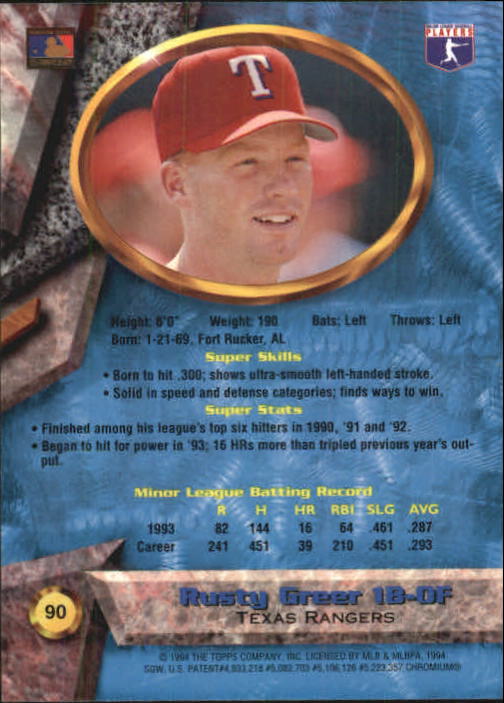 1994 Bowman's Best #B90 Rusty Greer RC back image