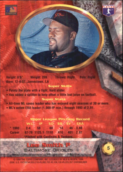 1994 Bowman's Best #R5 Lee Smith back image