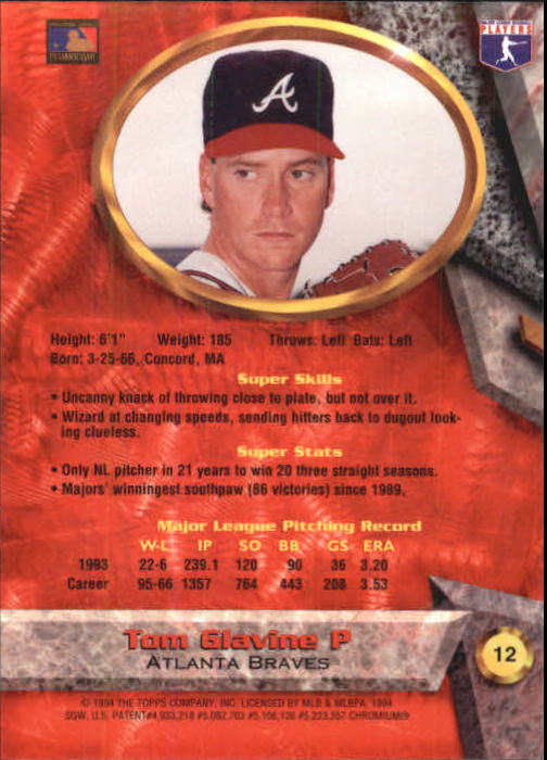 1994 Bowman's Best #R12 Tom Glavine back image