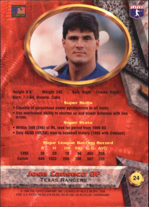 1994 Bowman's Best #R24 Jose Canseco back image