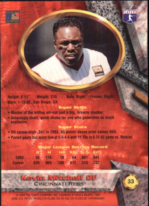 1994 Bowman's Best #R33 Kevin Mitchell back image