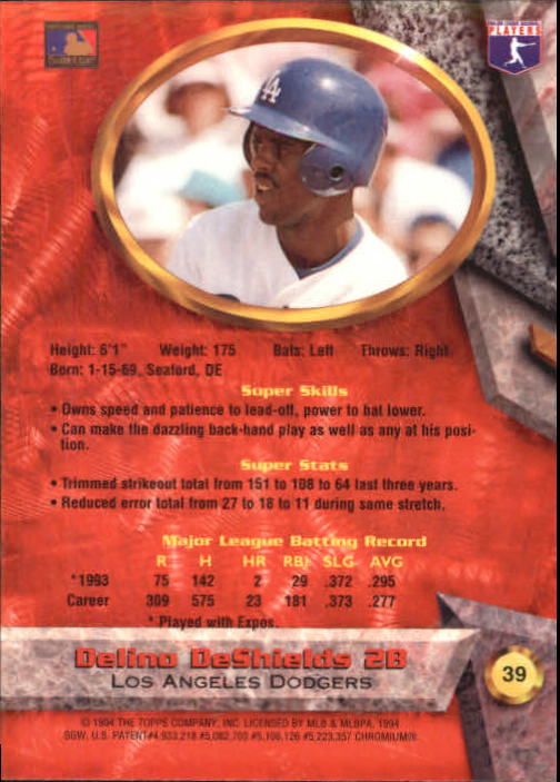 1994 Bowman's Best #R39 Delino DeShields back image