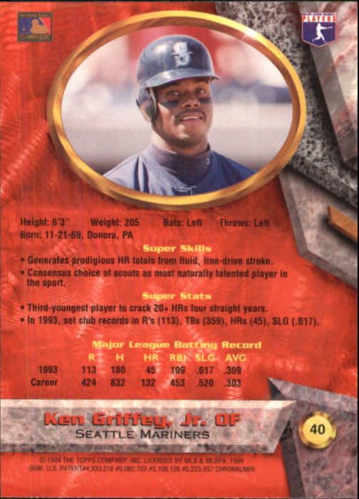 1994 Bowman's Best #R40 Ken Griffey Jr. back image