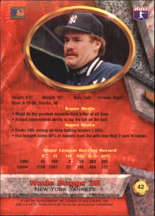 1994 Bowman's Best #R42 Wade Boggs back image