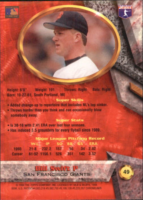 1994 Bowman's Best #R49 Bill Swift back image