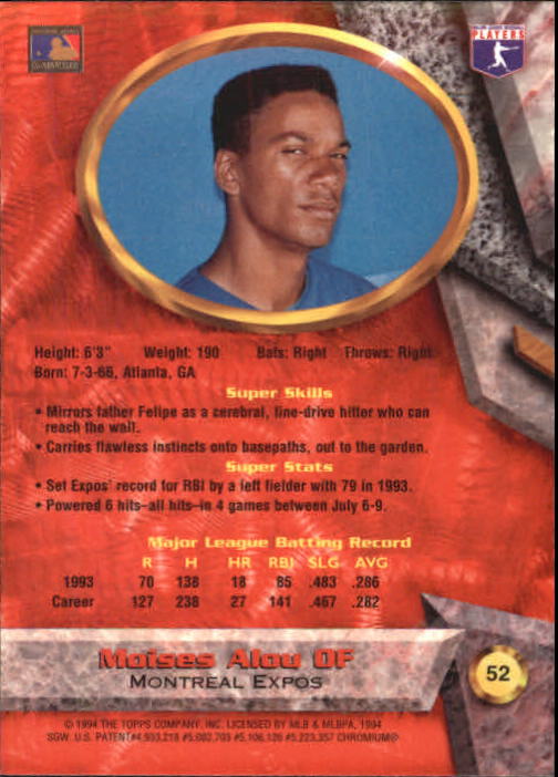 1994 Bowman's Best #R52 Moises Alou back image