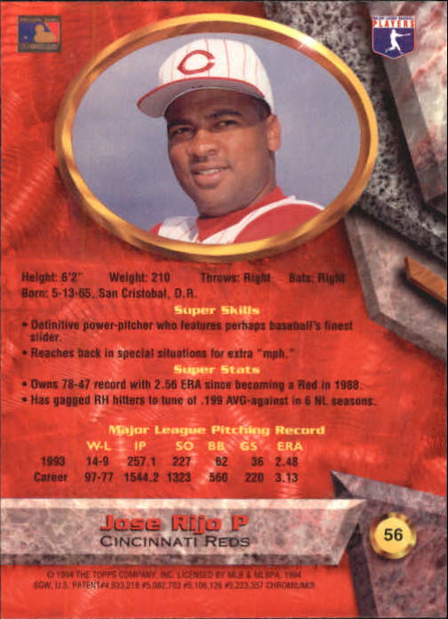1994 Bowman's Best #R56 Jose Rijo back image