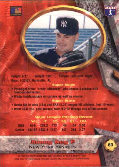 1994 Bowman's Best #R60 Jimmy Key back image