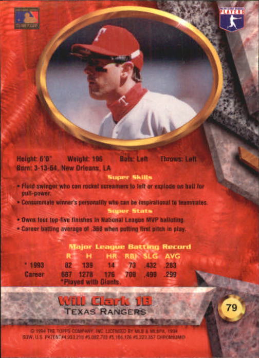 1994 Bowman's Best #R79 Will Clark back image