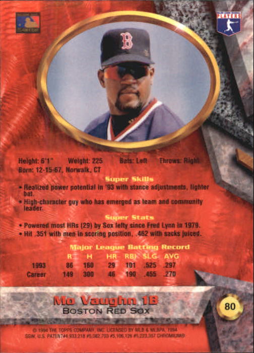 1994 Bowman's Best #R80 Mo Vaughn back image