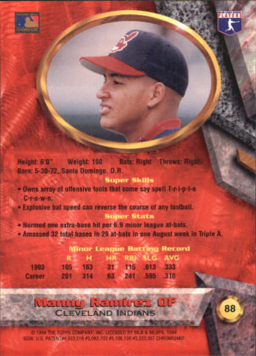 1994 Bowman's Best #R88 Manny Ramirez back image