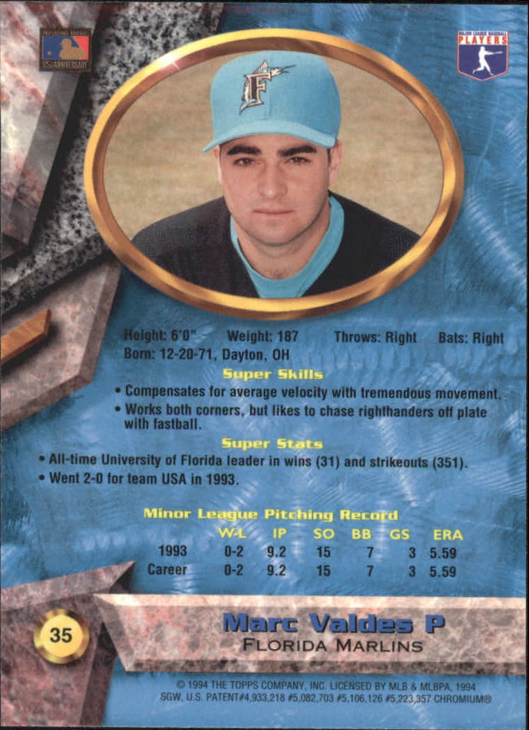 1994 Bowman's Best Refractors #B35 Marc Valdes back image