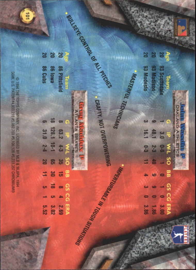 1994 Bowman's Best Refractors #X101 G.Maddux/J.Wasdin back image