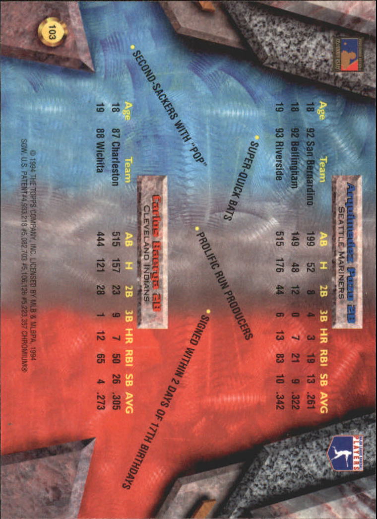 1994 Bowman's Best Refractors #X103 C.Baerga/A.Pozo back image