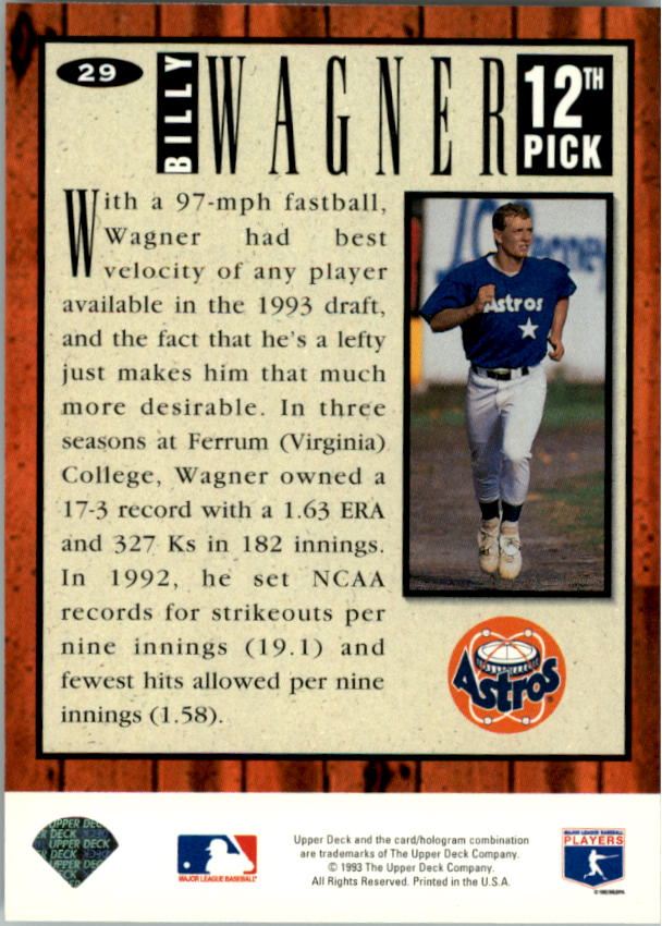 1994 Collector's Choice #29 Billy Wagner RC back image
