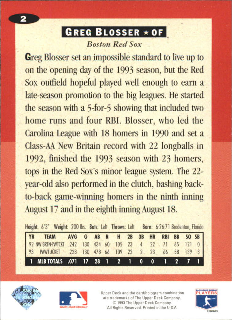 1994 Collector's Choice Gold Signature #2 Greg Blosser back image