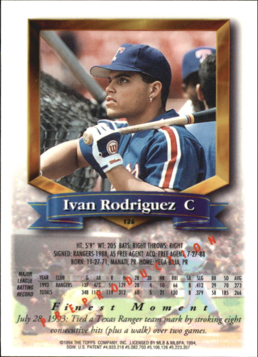 1994 Finest Pre-Production #126P Ivan Rodriguez back image