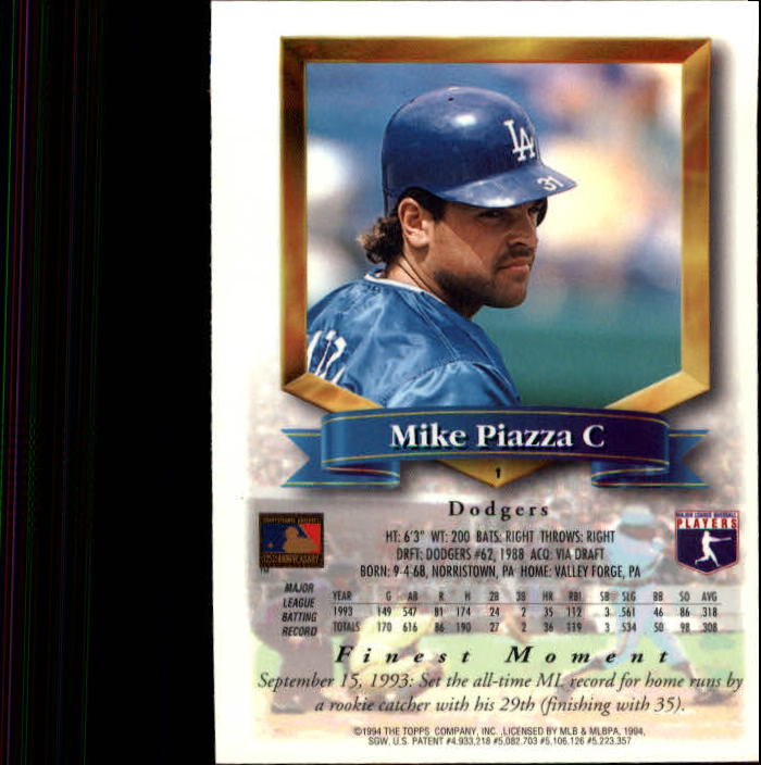 1994 Finest #1 Mike Piazza FIN back image