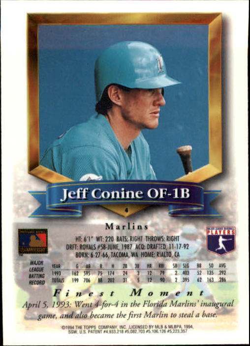 1994 Finest #4 Jeff Conine FIN back image