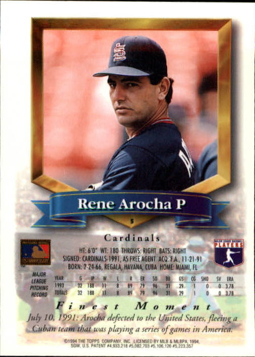 1994 Finest #5 Rene Arocha FIN back image