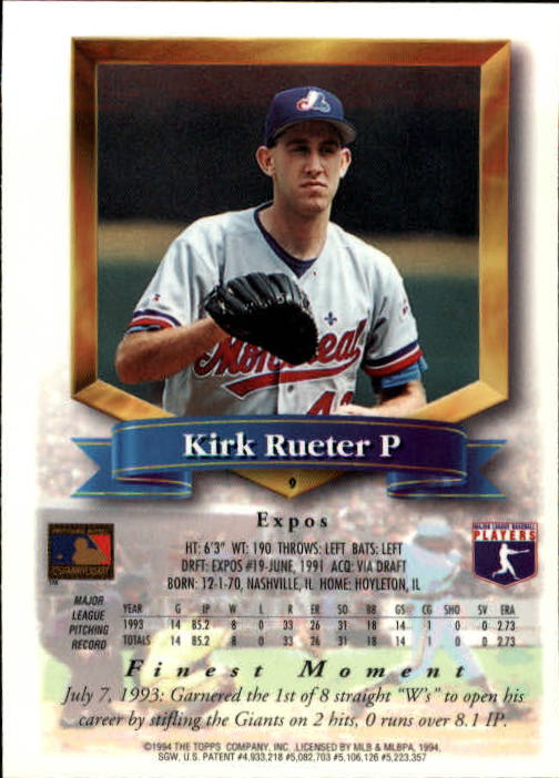 1994 Finest #9 Kirk Rueter FIN back image
