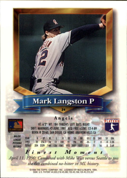 1994 Finest #24 Mark Langston back image