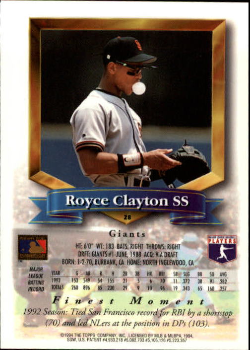1994 Finest #28 Royce Clayton back image