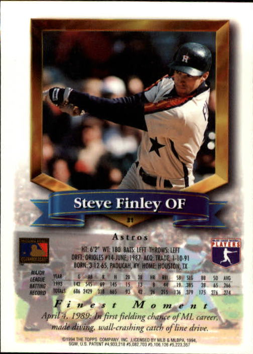 1994 Finest #31 Steve Finley back image