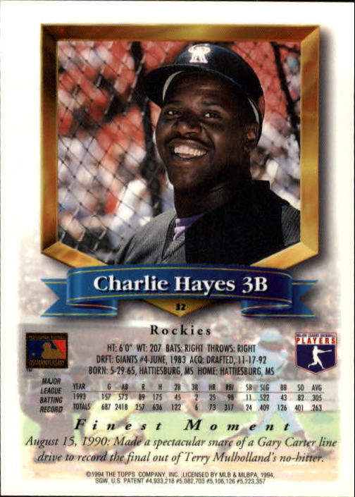 1994 Finest #32 Charlie Hayes back image