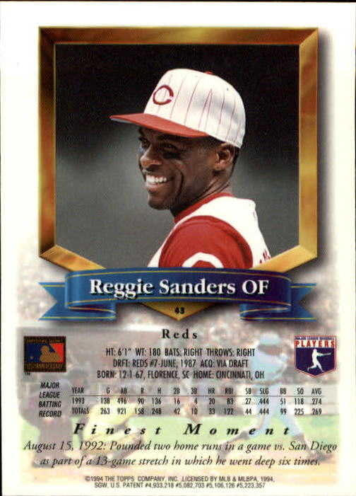 1994 Finest #43 Reggie Sanders back image
