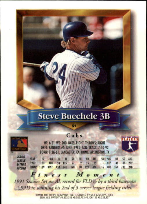 1994 Finest #51 Steve Buechele back image