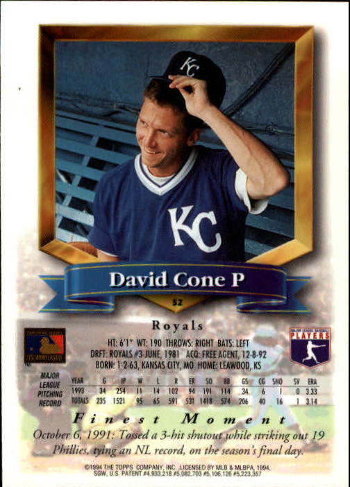 1994 Finest #52 David Cone back image