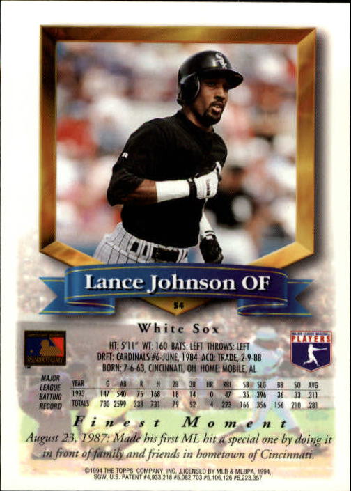 1994 Finest #54 Lance Johnson back image