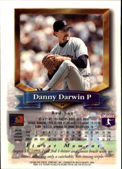 1994 Finest #58 Danny Darwin back image