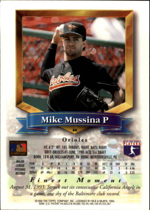 1994 Finest #66 Mike Mussina back image