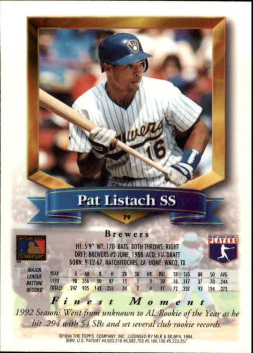 1994 Finest #79 Pat Listach back image