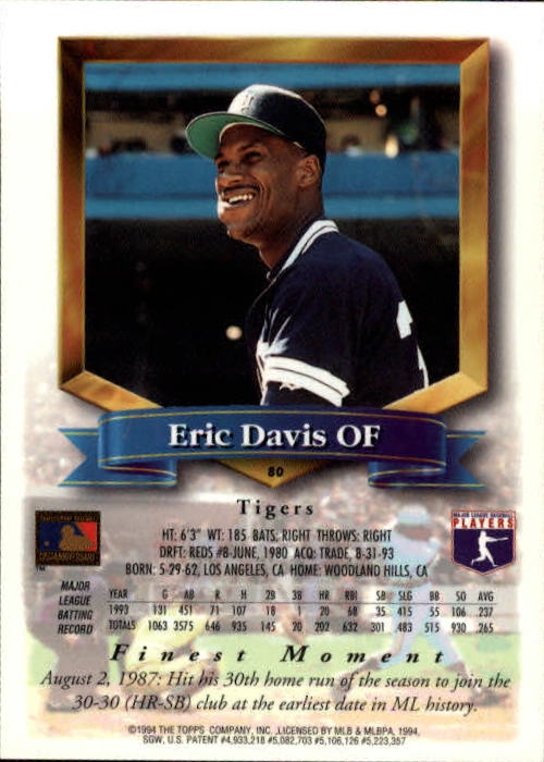 1994 Finest #80 Eric Davis back image