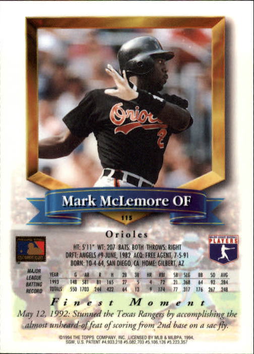 1994 Finest #115 Mark McLemore back image