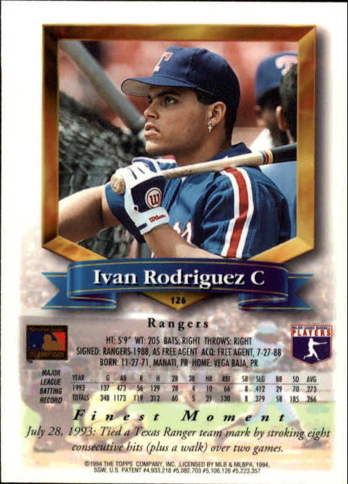 1994 Finest #126 Ivan Rodriguez back image