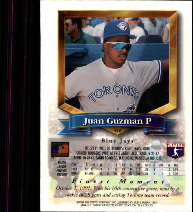 1994 Finest #132 Juan Guzman back image