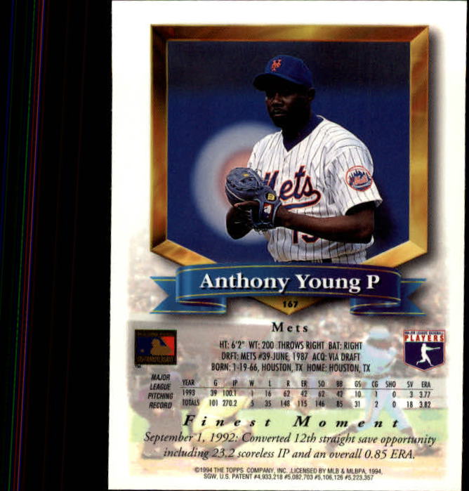 1994 Finest #167 Anthony Young back image