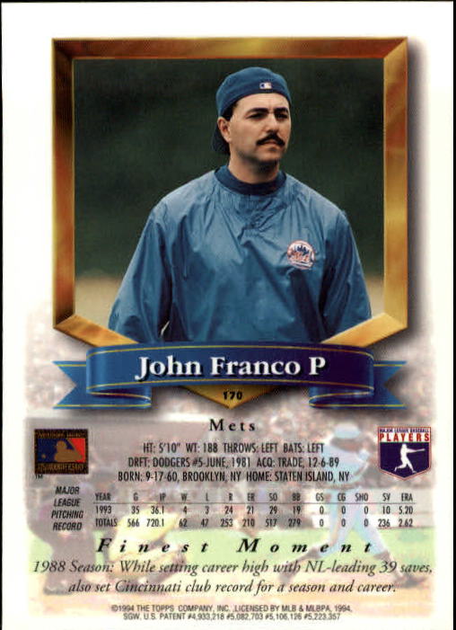 1994 Finest #170 John Franco back image
