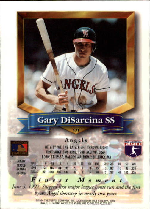 1994 Finest #171 Gary DiSarcina back image