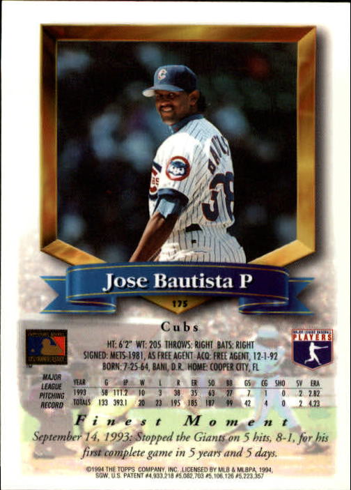 1994 Finest #175 Jose Bautista back image
